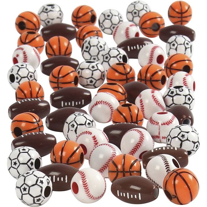Perles de sport, dim. 11-15 mm, diamètre intérieur 3-4 mm, ass. de couleurs, 270 gr/ 1 Pq.