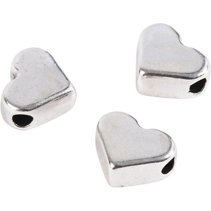 Perle espaceur, dim. 5,5x7 mm, diamètre intérieur 1 mm, argenté, 3 pièces/ 1 Pq.