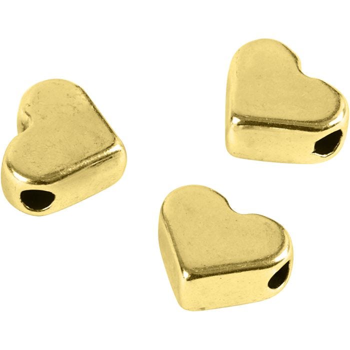 Perle espaceur, dim. 5,5x7 mm, diamètre intérieur 1 mm, doré, 3 pièces/ 1 Pq.