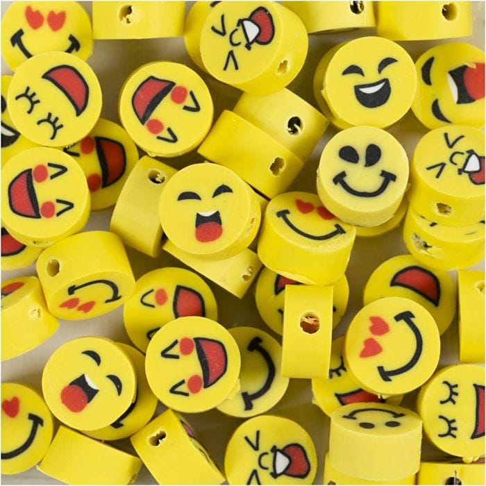 Perles figurines, Smiley, d 10 mm, diamètre intérieur 1,5 mm, 60 pièce/ 1 Pq.