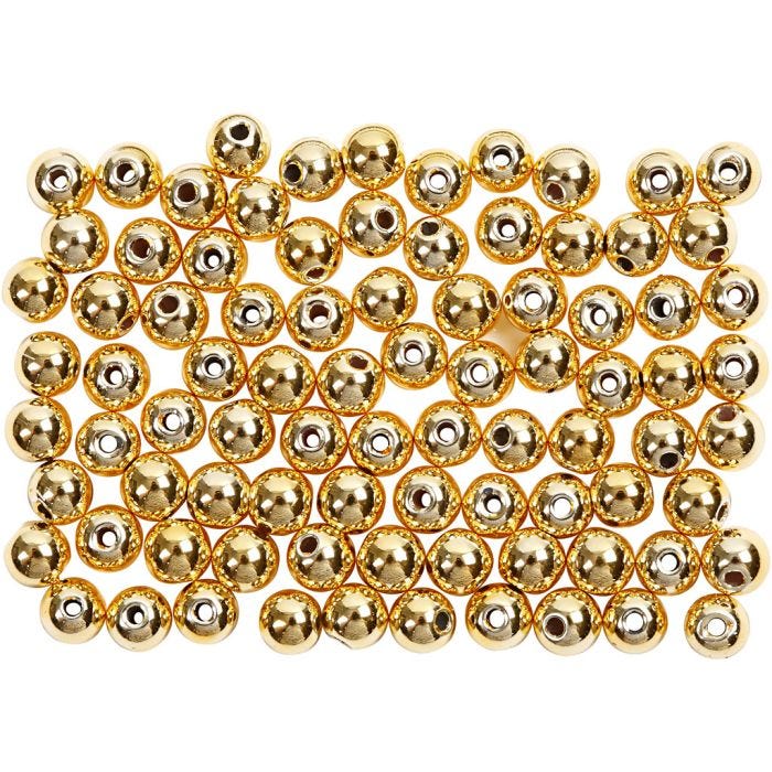 Perles de Cire, d 4 mm, diamètre intérieur 0,7 mm, or, 150 pièces/ 1 Pq.