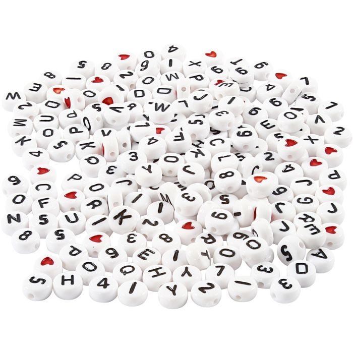 Letterkralen, afm 7 mm, gatgrootte 1,2 mm, wit, 200 gr/ 1 doos