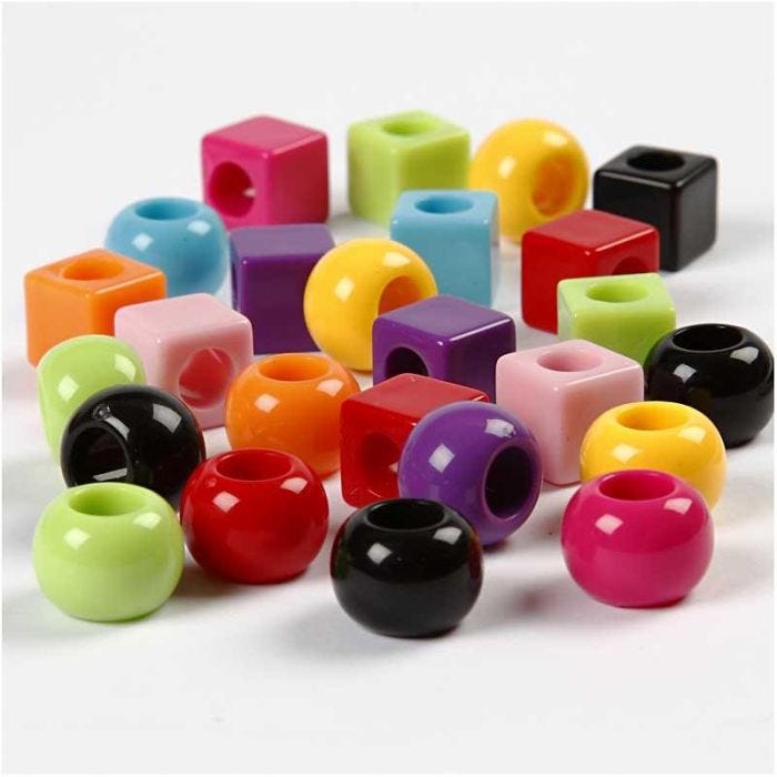 Seau de Perles Plastique, dim. 11 mm, diamètre intérieur 7 mm, ass. de couleurs, 75 gr, 150 ml/ 1 Pq.