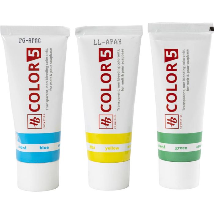 Colorant pour savon, jaune, vert, bleu, 3x25 ml, 3x30 gr/ 1 Pq.