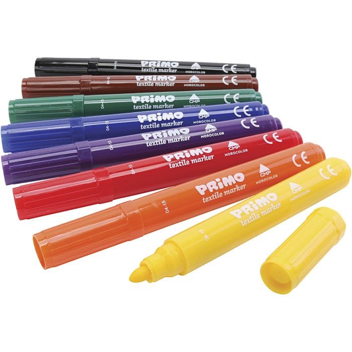 Feutres Textile PRIMO, ass. de couleurs, 8 pièces/ 1 Pq.
