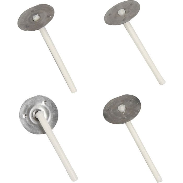 Mèches pour bougies dans un récipient, Convient aux récipients d’un diamètre de 20 à 65 mm, L : 3,5 cm, ép. 2 mm, 100 pièces/ 1 Pq.