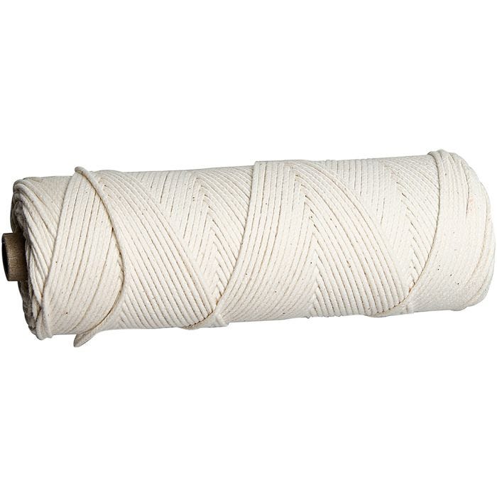 Mèche pour feuilles de cire d’abeilles, À utiliser avec des bougies faites en feuilles de cire d’abeille, dim. 3, ép. 2-3 mm, 100 gr, 80 m/ 1 rouleau