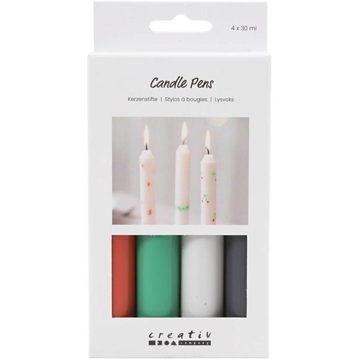 Kaarsenstiften, zwart, groen, lichtgrijs, rood, 4x30 ml/ 1 doos