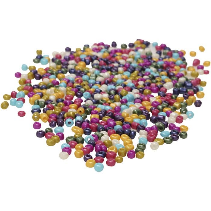 Rocailles, dim. 3 mm, diamètre intérieur 0,6 mm, couleurs nacrées, 1000 gr/ 1 sac