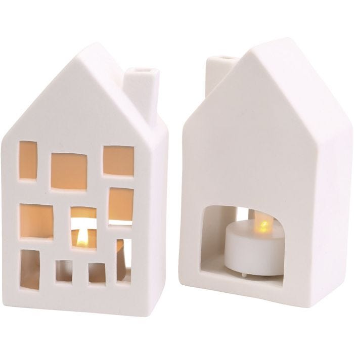 Maisons lumineuses, H : 12 cm, dim. 5x7 cm, 12 pièces/ 1 Pq.
