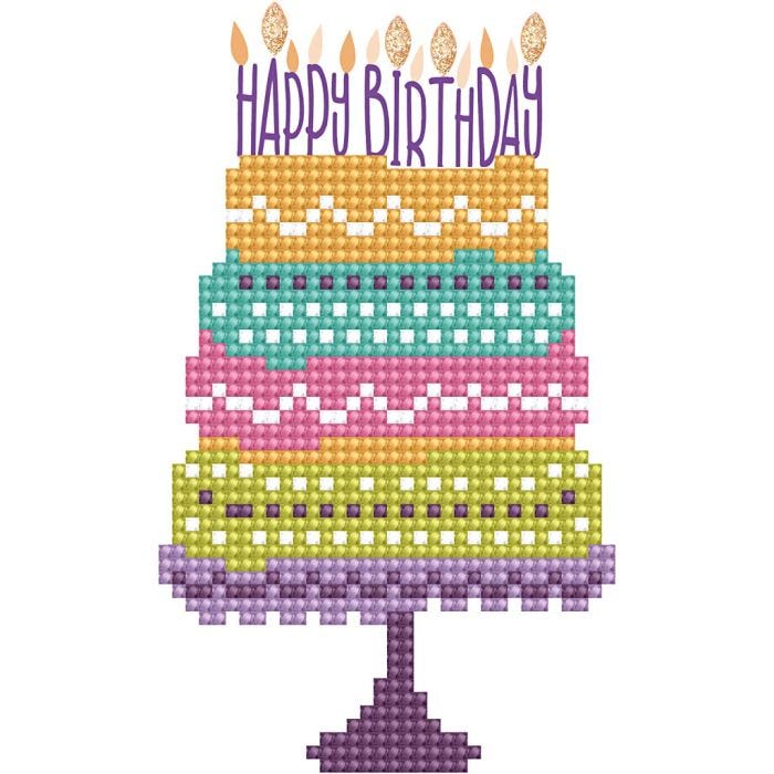Diamond Dotz, Gâteau Happy Birthday, dimension carte 12,6x17,7 cm, dimension enveloppes 13,6x18,6 cm, 1 Pq.