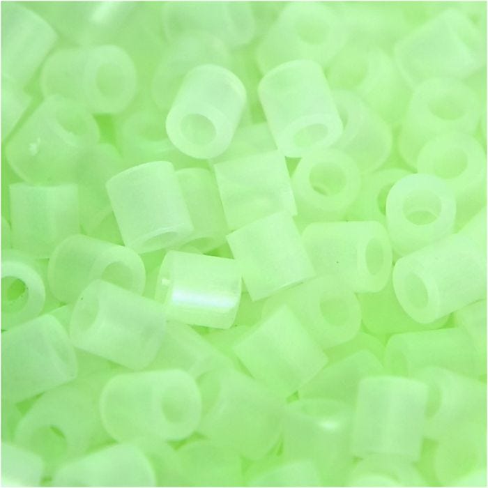 Perles à repasser, dim. 5x5 mm, diamètre intérieur 2,5 mm, medium, phosphorescente, 1100 pièces/ 1 Pq.