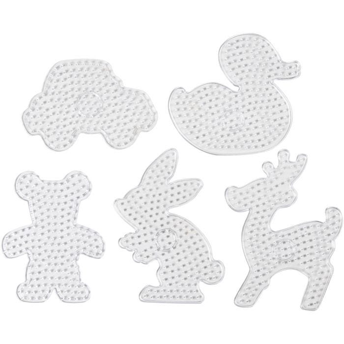 Plaque à picots, ours, voiture, rennes, canard et lapin, dim. 16x19,5-19x24 cm, JUMBO, transparent, 5 pièces/ 1 Pq.