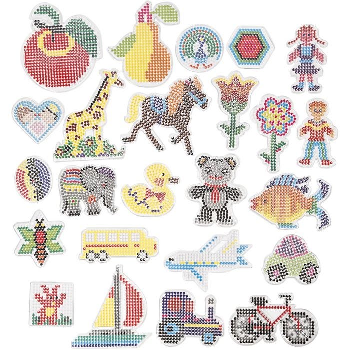 Plaque à picots, géométrique, animaux, enfants / fleurs et transport, dim. 7x7,5-14x16 cm, medium, transparent, 4x10 Pq./ 1 Pq.