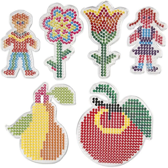 Plaque à picots, fleurs, fille, garçon, pomme et poire, dim. 8,5x14-14x16 cm, medium, 6 pièces/ 1 Pq.