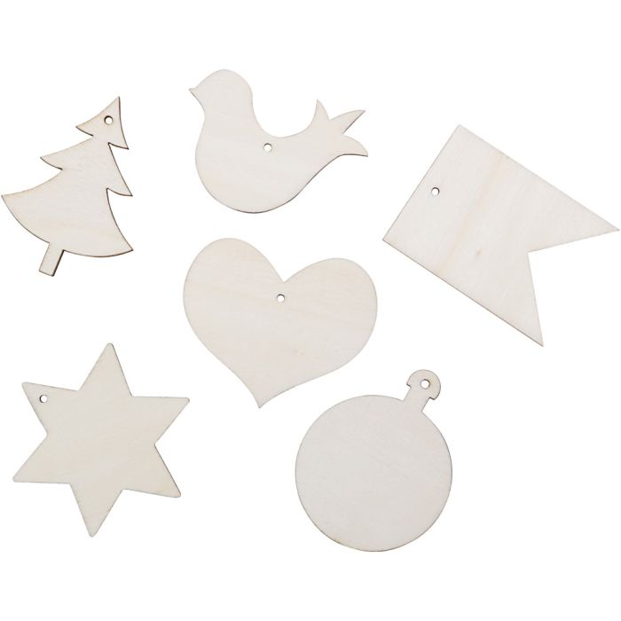 Figurines en bois pour la décoration, dim. 6x6 cm, 24 pièces/ 1 Pq.