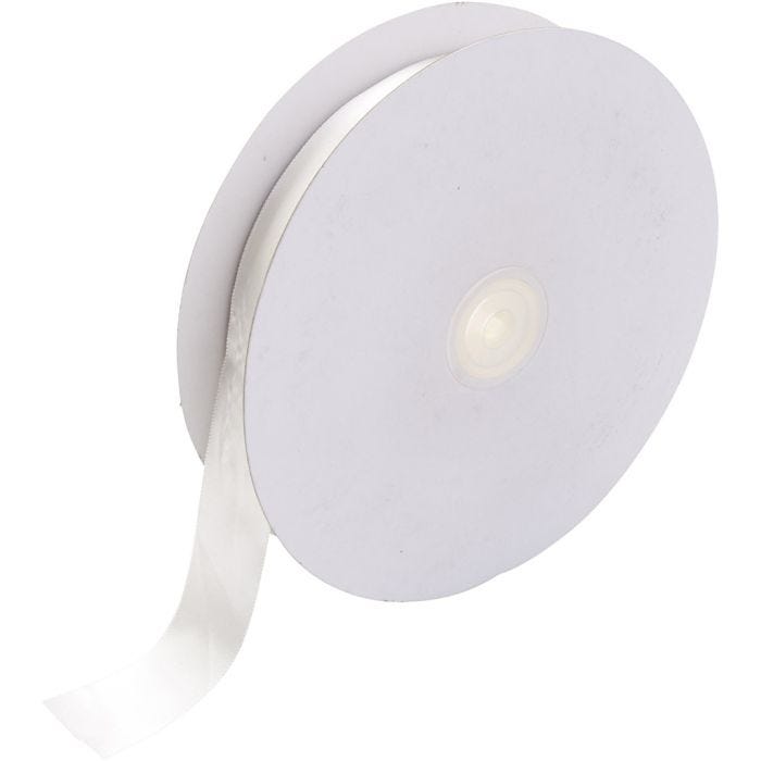 Ruban de satin, L : 25 mm, blanc, 50 m/ 1 rouleau