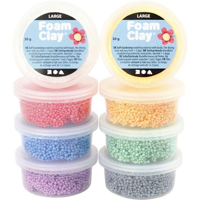 Foam Clay Large, ass. de couleurs, 8x20 gr/ 1 Pq.