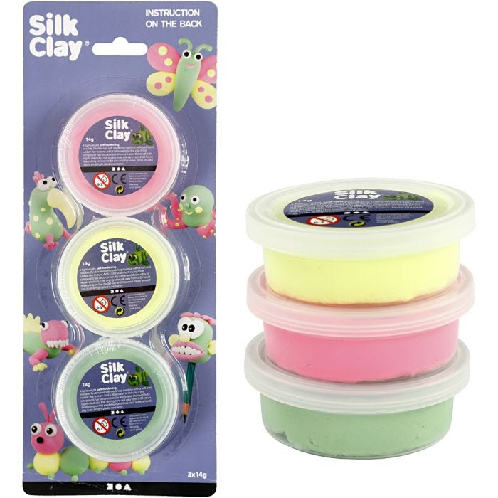 Silk Clay®, vert clair, rose néon, jaune néon, 3x14 gr/ 1 Pq.
