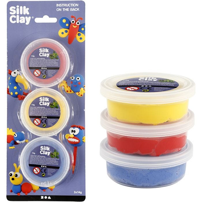 Silk Clay®, bleu, rouge, jaune, 3x14 gr/ 1 Pq.