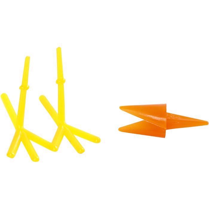 Becs et pattes de poules, H : 28 mm, L : 30+37 mm, orange, jaune, 8 set/ 1 Pq.