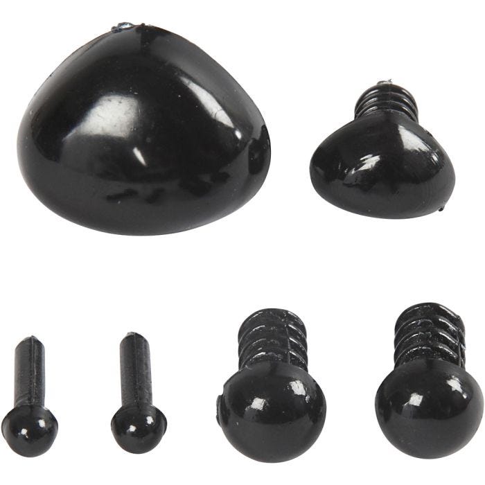 Yeux et museaux pour le modelage, d 3+6 mm, dim. 8x6+14x11 mm, noir, 20 set/ 1 Pq.