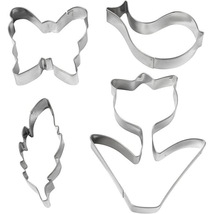 Emporte-pièces, Fleur, oiseau, papillon, plume, H : 11 cm, 4 pièces/ 1 Pq.