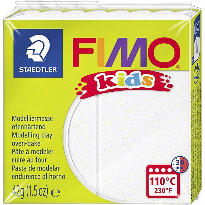 Pâte FIMO® pour Enfant, paillettes, blanc, 42 gr/ 1 Pq.