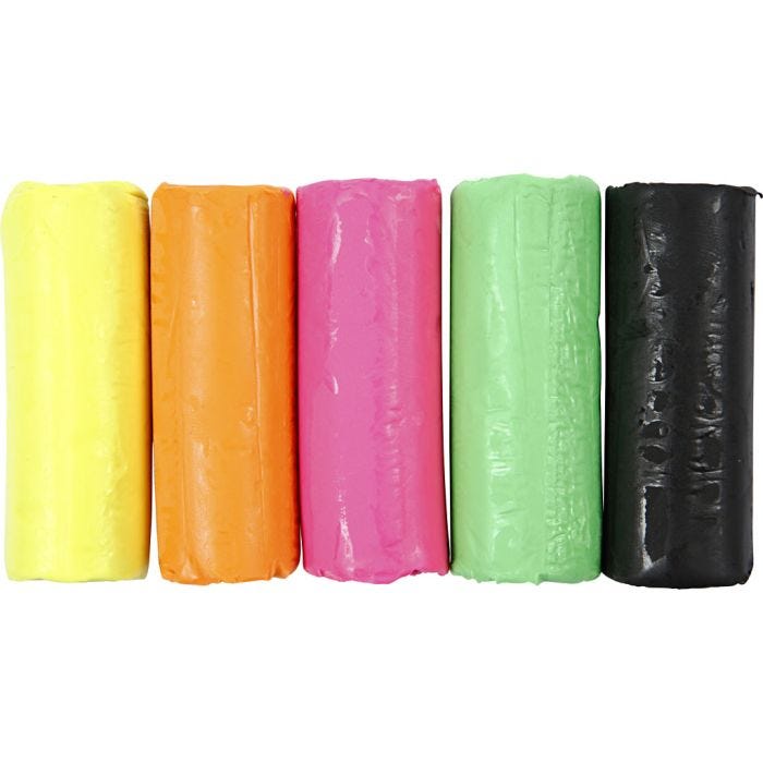 Pâte à Modeler , H : 9,5 cm, couleurs néons, 5x80 gr/ 1 seau