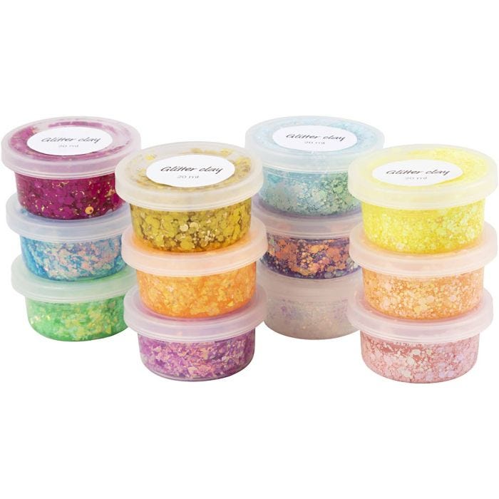 Glitter Clay, ass. de couleurs, 72x20 ml/ 1 Pq.