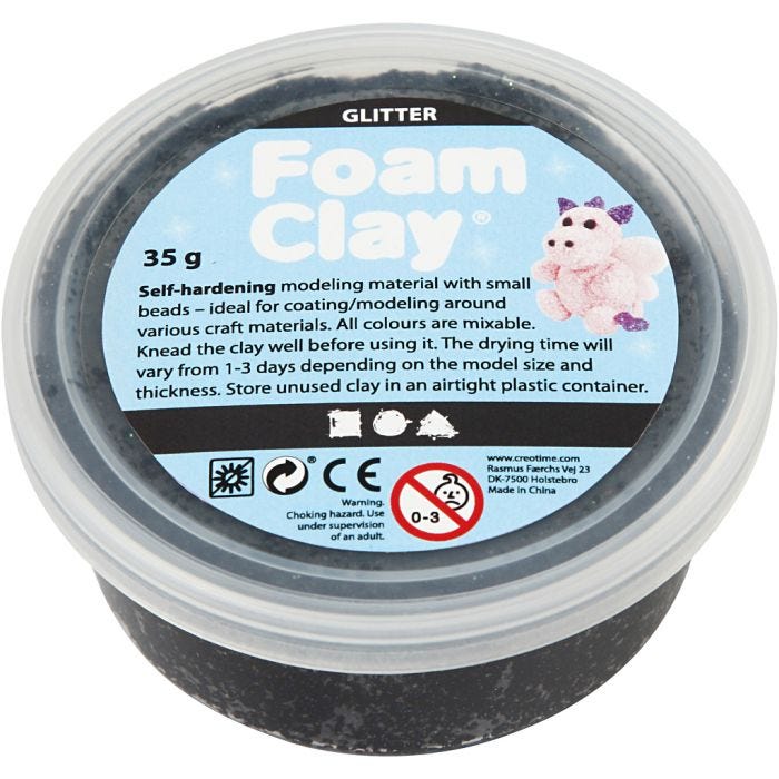 Foam Clay®, glitter noir, 35 gr/ 1 boîte