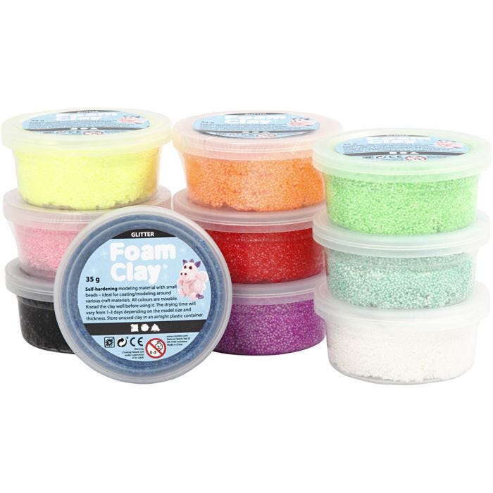 Foam Clay®, paillettes, ass. de couleurs, 10x35 gr/ 1 Pq.
