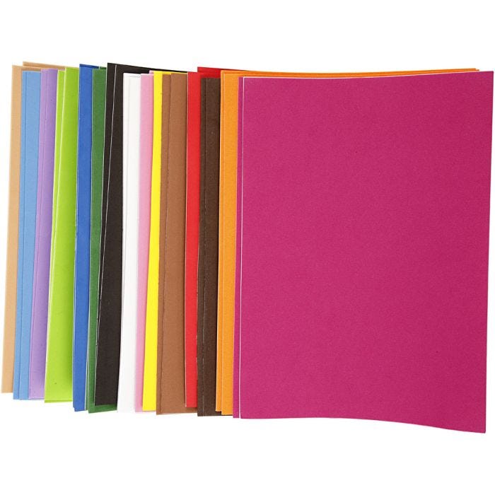 Feuilles de mousse EVA, autocollant, A4, feuille 210x297 mm, ép. 2 mm, 30 flles ass./ 1 Pq.