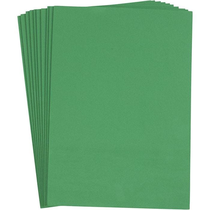 Feuille De Mousse EVA, A4, feuille 210x297 mm, ép. 2 mm, vert foncé, 10 flles/ 1 Pq.