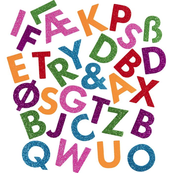 Autocollants en mousse, Lettres, autocollant, H : 40 mm, multicolore, 110 pièces/ 1 Pq.