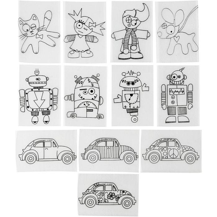 Feuilles de plastique thermorétractable avec motifs, feuille 10,5x14,5 cm, ép. 0,3 mm, transparent mat, 36 flles/ 1 Pq.