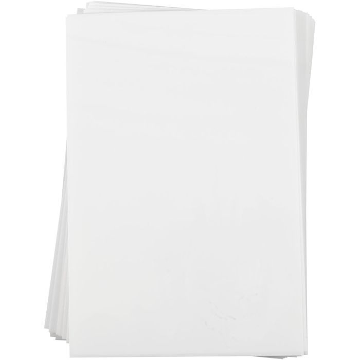 Feuilles de plastique thermorétractable, feuille 20x30 cm, ép. 0,3 mm, blanc mat, 100 flles/ 1 Pq.