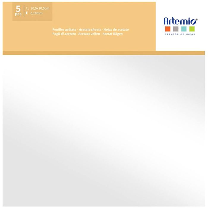 Feuilles transparentes en acétate, dim. 30,5x30,5 cm, 5 pièces/ 1 Pq.