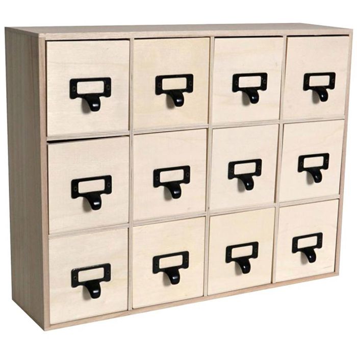 Ruw houten ladeblok - metalen handgrepen, afm 41,5x32,5x11 cm, 1 stuk