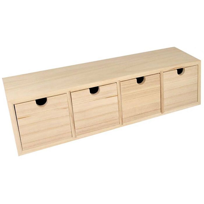 Opbergdoos met laden van onafgewerkt hout, afm 44x10x12 cm, 1 stuk