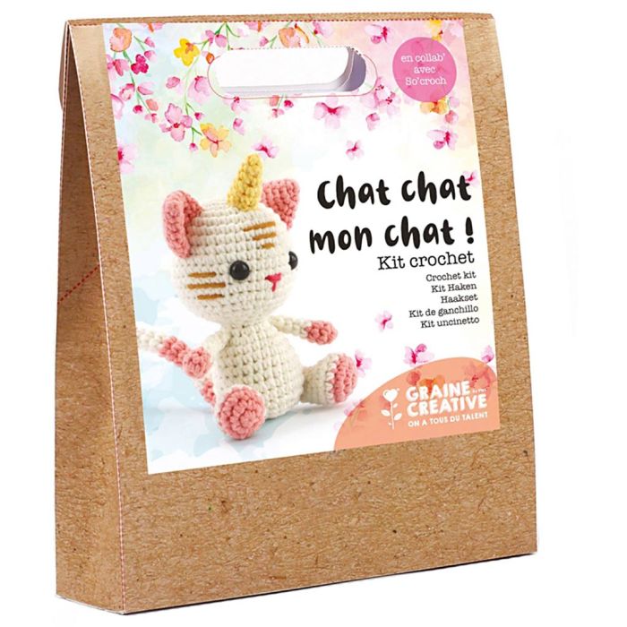 Kit crochet, Chat licorne, dim. 15 cm, 1 pièce/ 1 Pq.