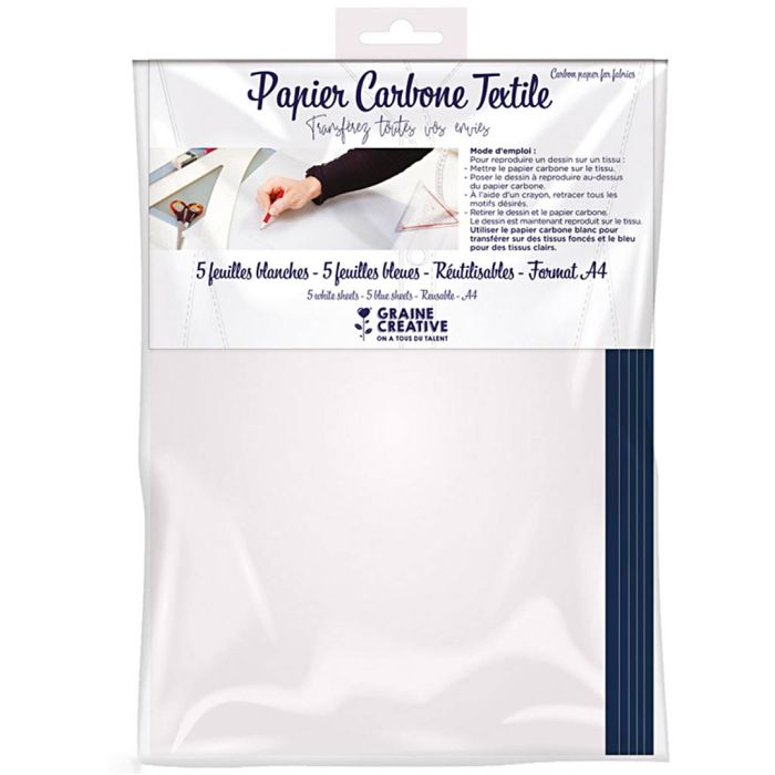 Papier carbone bleu et blanc pour textile, dim. 23x28 cm, blanc, 10 flles/ 1 Pq.