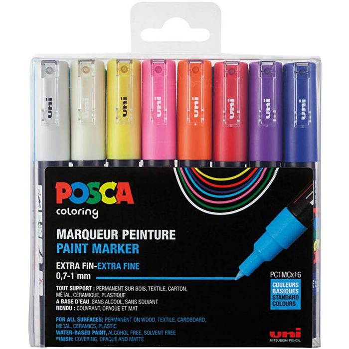 Coffret de Feutres Posca, PC-1MC, dim. PC-1MC, couleurs classiques, 16 pièces/ 1 Pq.