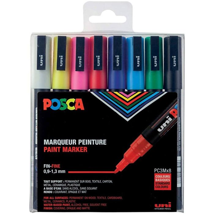 Coffret de Feutres Posca, PC-3M, dim. PC-3M, couleurs classiques, 8 pièces/ 1 Pq.