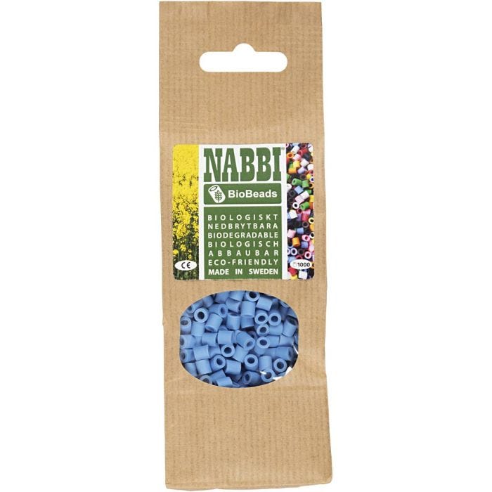 Les Perles NABBI BioBeads, dim. 5x5 mm, diamètre intérieur 2.5 mm, medium, bleu, 1000 pièces/ 1 Pq.