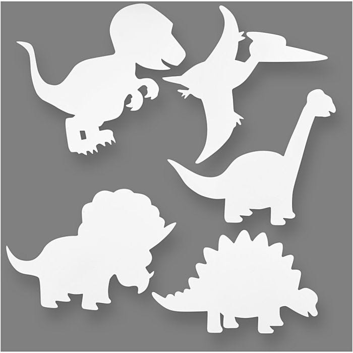 Dinosaures, H : 15-22 cm, L : 24-25 cm, 230 gr, blanc, 16 pièces/ 1 Pq.