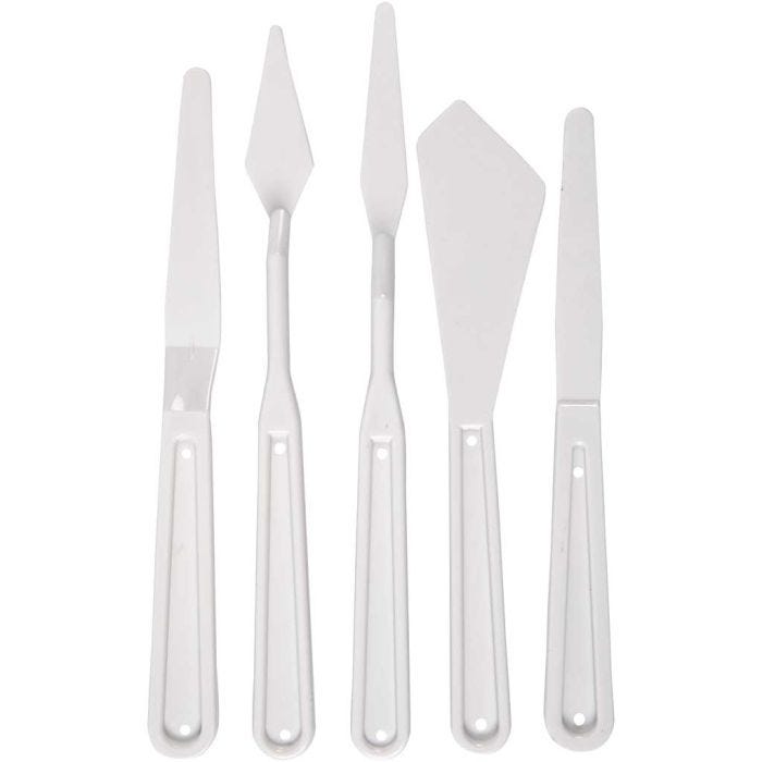 Spatules en plastique, L : 17-20 cm, L : 13-33 mm, blanc, 5 pièces/ 1 Pq.
