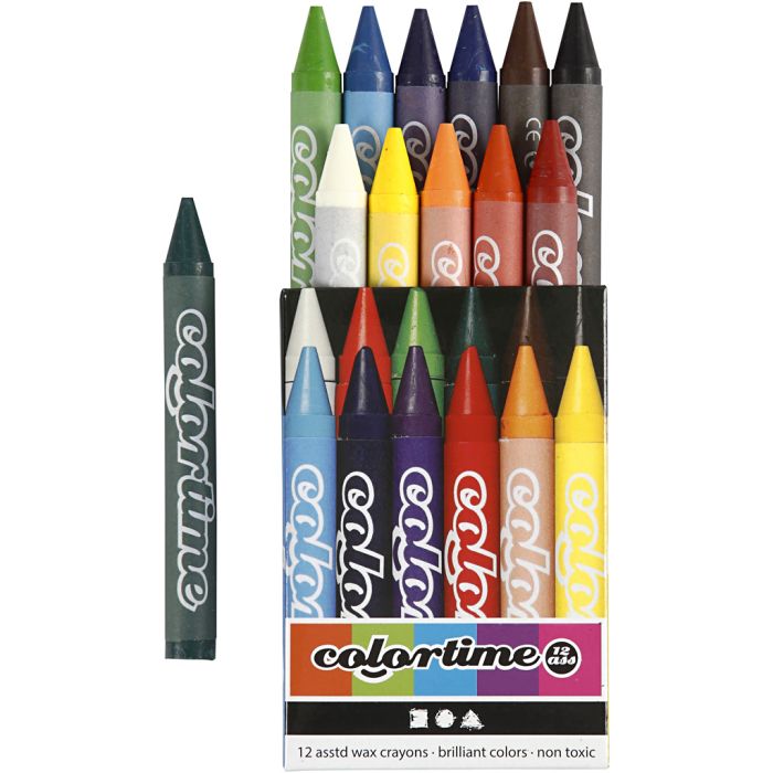 Crayon de Cire Colortime, L : 10 cm, ép. 11 mm, ass. de couleurs, 2x12 pièces/ 1 Pq.