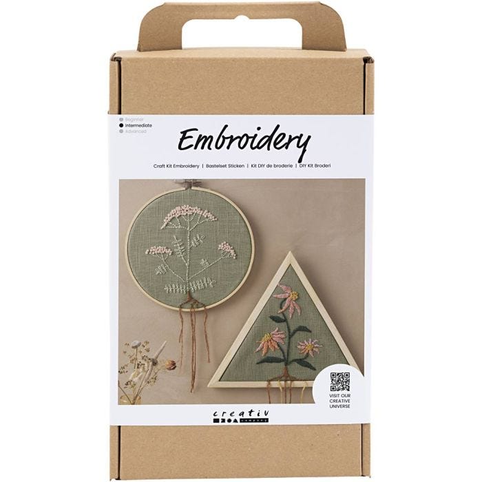 Kit DIY Broderie, Cadres de broderie, dusty vert, 1 Pq.