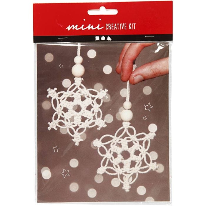 Mini Kit DIY, flocon de neige en macramé, H: 10 cm, 1 Pq.